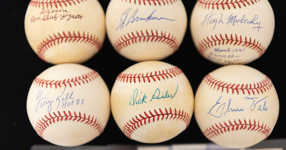 Lot of (6) Vintage Single Signed Baseballs & Vintage Baseball Card of Each Player w. Dick Sisler, Chief Hogsett, George Kell, & Hugh Mulcahy - JSA Auction Letter