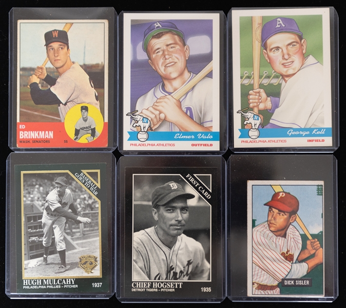 Lot of (6) Vintage Single Signed Baseballs & Vintage Baseball Card of Each Player w. Dick Sisler, Chief Hogsett, George Kell, & Hugh Mulcahy - JSA Auction Letter