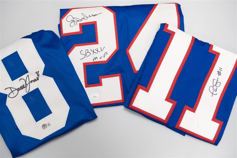 Lot of (3) New York Giants Autographed Jerseys w. Phil Simms, Daniel Jones, and Ottis Anderson (JSA & Beckett Certs)