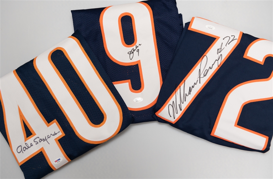 Lot of (3) Chicago Bears Greats Autographed Jerseys w. Sayers, Perry, and McMahon (JSA & PSA Certs)