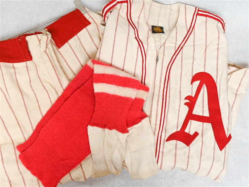 Old As 1950s Sporting Good Store Stock Empire Brand Baseball Uniform (Jersey, Pants, Stirrup Socks)