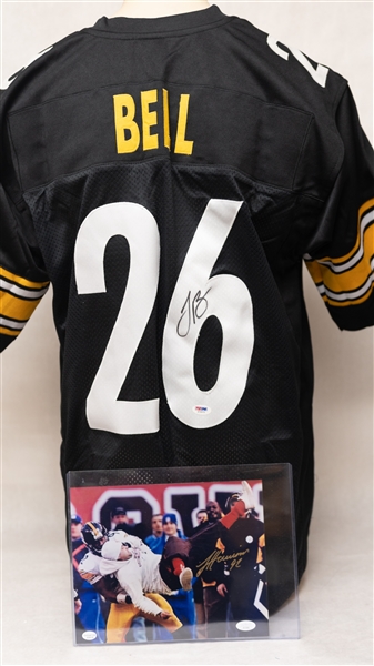 Steeler Lot - Le'Veon Bell SIgned Jersey (PSA/DNA) & James Harrison Signed 8x10 (JSA)