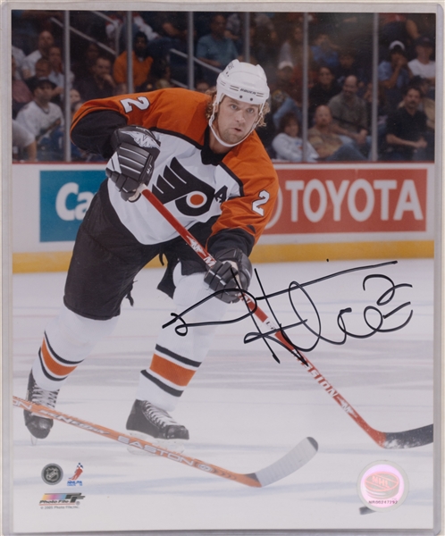 Flyers Autograph Lot w. Bobby Clarke Signed Mini Helmet (JSA), Bill Barber Signed 8x10, & (2) Other SIgned 8x10s