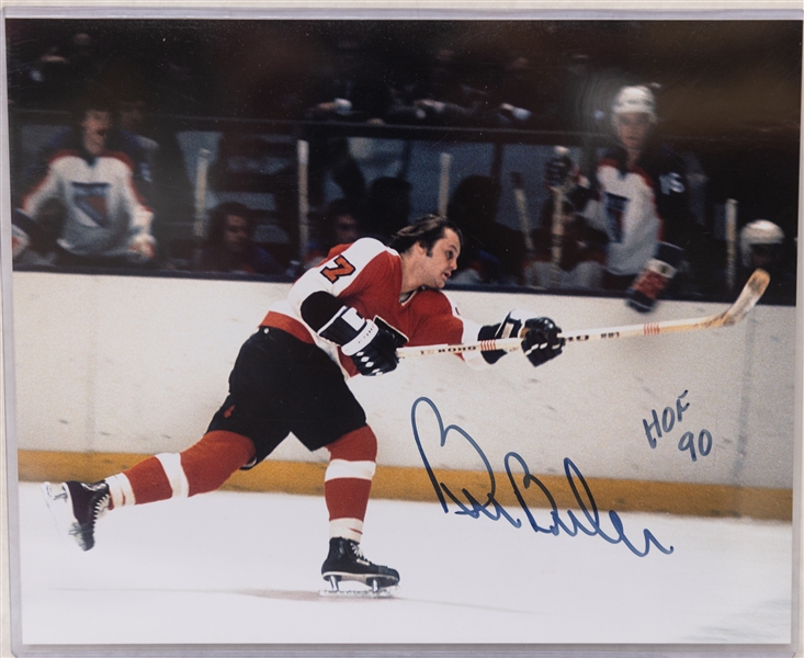 Flyers Autograph Lot w. Bobby Clarke Signed Mini Helmet (JSA), Bill Barber Signed 8x10, & (2) Other SIgned 8x10s