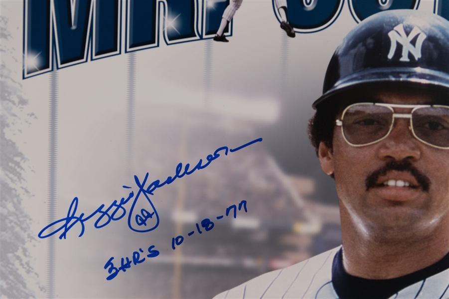 Reggie Jackson Mr. October Poster Signed by Jackson, Hooton, Hough, Sosa (3 Dodgers Pitchers He Homered Against on 10/17/77)