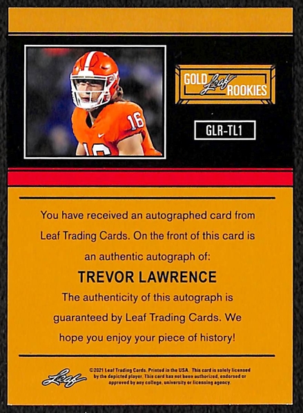 2021 Leaf Memories Trevor Lawrence Autographed Rookie Card #31/50