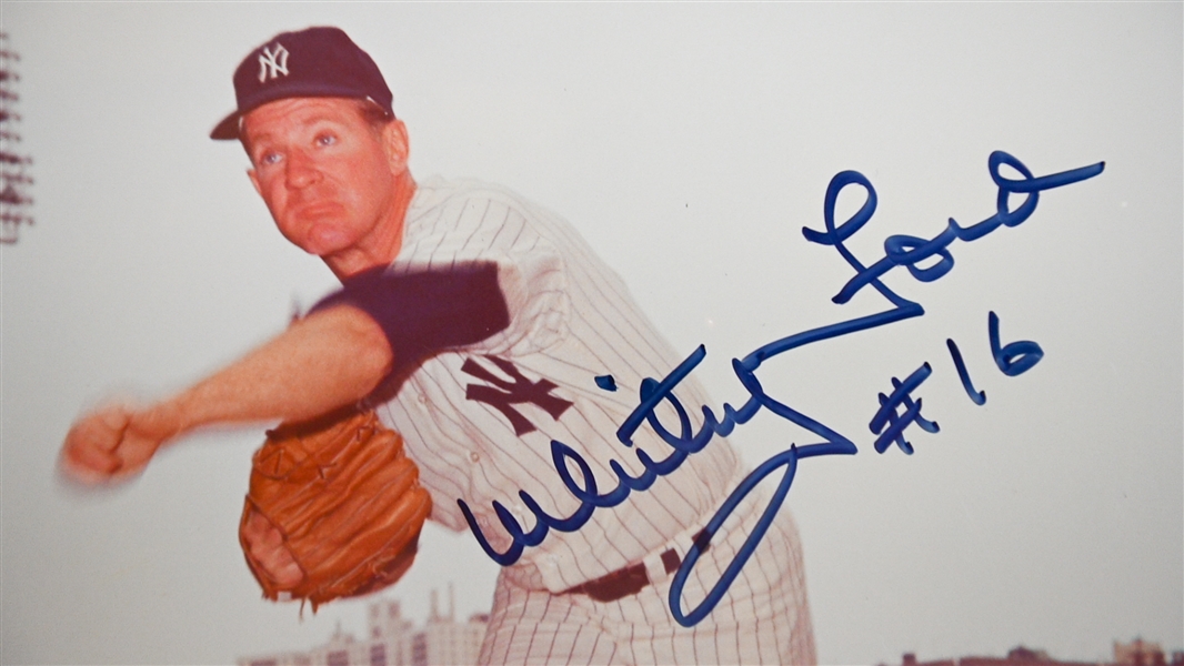 Memorabilia Lot w. Signed 8x10 Photos (W. Ford , Joe Morgan), Signed Whitey Ford Statue, & Vintage Yankees Bobblehead
