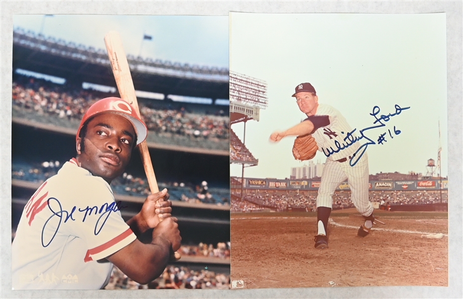 Memorabilia Lot w. Signed 8x10 Photos (W. Ford , Joe Morgan), Signed Whitey Ford Statue, & Vintage Yankees Bobblehead