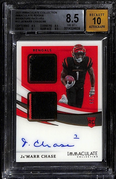 2021 Immaculate Collection Immaculate Rookies Signature Patches Ja'Marr Chase #66/99 BGS 8.5 w. Auto Grade 10