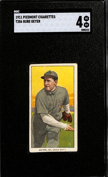 1909-11 T206 Rube Geyer (St. Louis Cardinals  - Piedmont 350-460 Back) Graded SGC 4