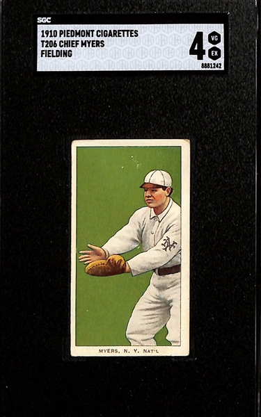 1909-11 T206 Chief Myers - Fielding (New York Giants  - Piedmont 350 Back) Graded SGC 4