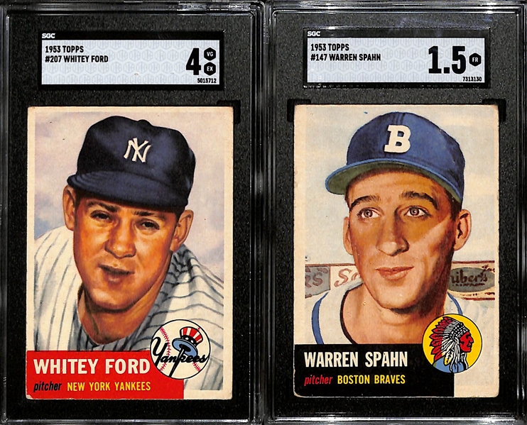 (2) 1953 Graded Cards - Whitey Ford #207 (SGC 4) & Warren Spahn #147 (SGC 1.5)