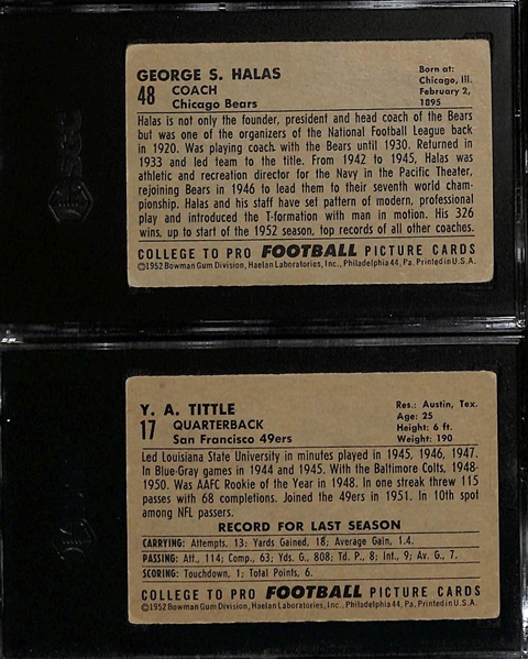 1952 Bowman Football Large - George Halas #48 Rookie (SGC 2.5) & YA Tittle #17 (SGC 3)