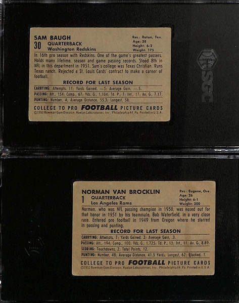 1952 Bowman Football Small - Sammy Baugh #30 (SGC 3) & Norm Van Brocklin #1 (SGC 2.5)