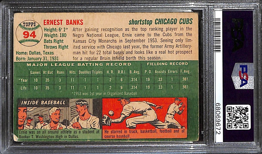 1954 Topps Ernie Banks #94 Rookie Card Graded PSA 2