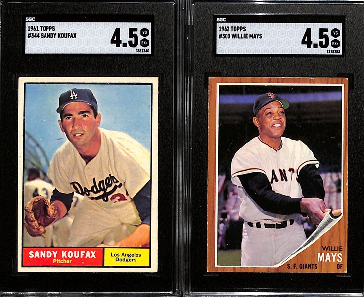 1961 Topps Sandy Koufax (SGC 4.5) & 1962 Topps Willie Mays (SGC 4.5)