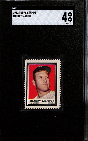 1962 Topps Stamps - Mickey Mantle (SGC 4), Willie Mays (SGC 5.5), Sandy Koufax (SGC 6)