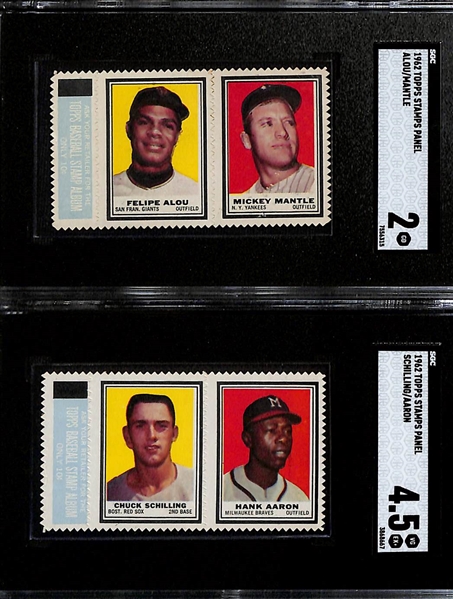 1962 Topps Stamps Panels - Mickey Mantle/Alou (SGC 2) & Hank Aaron/Schilling (SGC 4.5)