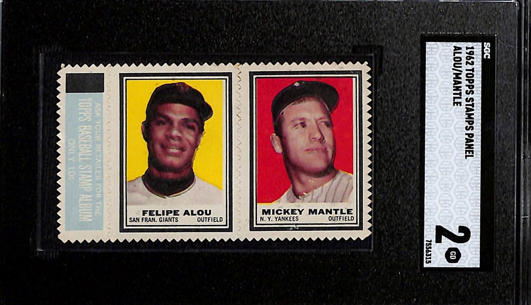 1962 Topps Stamps Panels - Mickey Mantle/Alou (SGC 2) & Hank Aaron/Schilling (SGC 4.5)