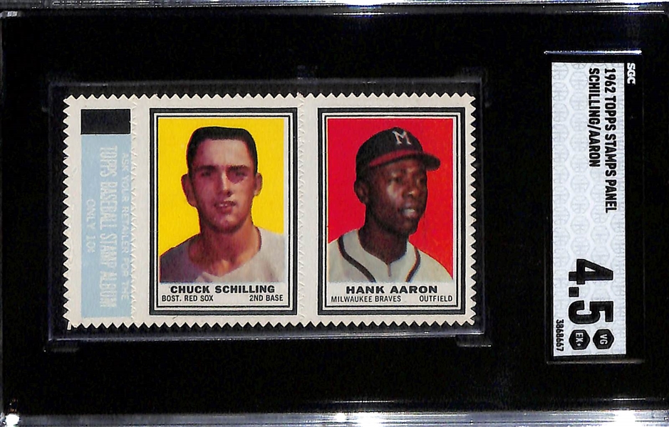 1962 Topps Stamps Panels - Mickey Mantle/Alou (SGC 2) & Hank Aaron/Schilling (SGC 4.5)