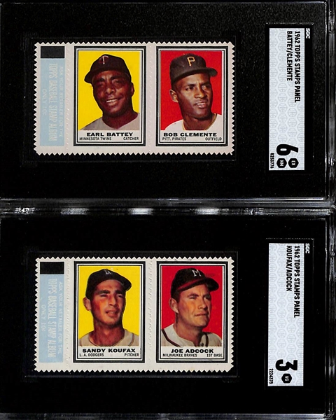 1962 Topps Stamps Panels - Bob Clemente/Battey (SGC 6) & Sandy Koufax/Adcock (SGC 3)