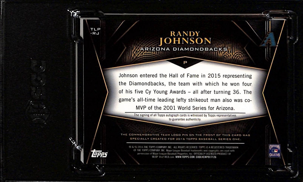 2016 Topps Team Logo Pins Randy Johnson Autograph #21/25 (SGC 8.5 w. 10 Auto Grade) - Diamondbacks