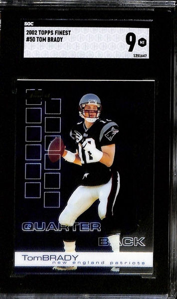 Tom Brady Lot - (2) 2002 Topps Finest (Both SGC 9) & 2010 Classics Monday Night Heroes Jersey Relic #51/150 (SGC 9)