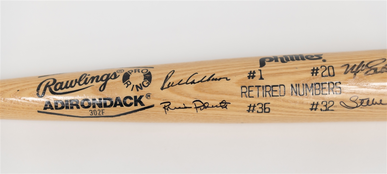 Phillies Retired Numbers/HOF Signed Baseball Bat (Schmidt, Ashburn, Carlton, Roberts) w. JSA LOA