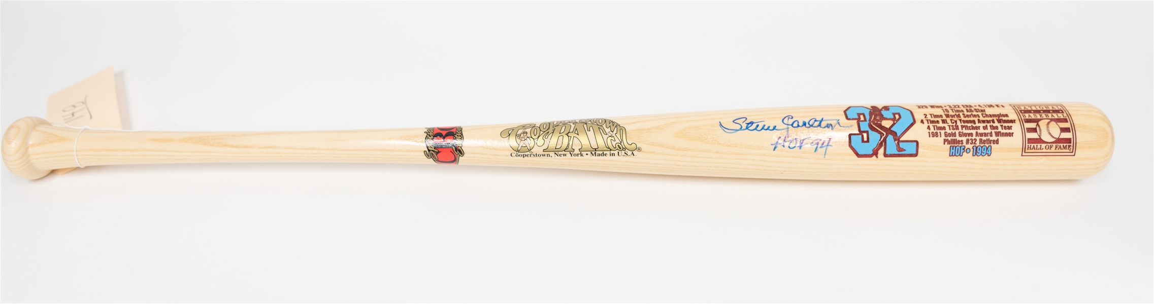 Steve Carlton Signed Cooperstown Bat Company HOF Bat w. Carlton Image & Stats (JSA Sticker)