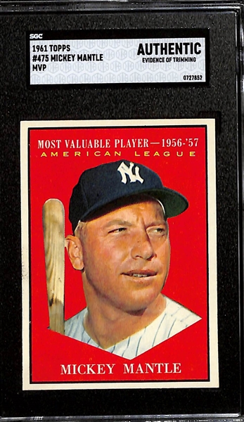 1961 Topps Mickey Mantle MVP Card Graded SGC Authentic