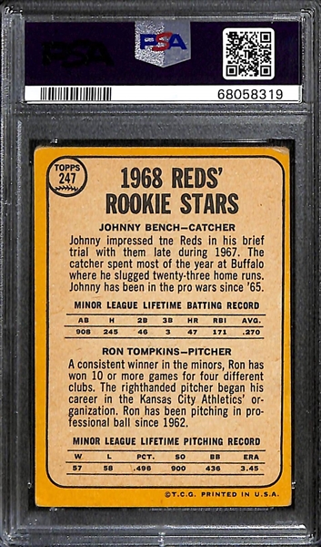 1968 Topps Reds Rookies #247 - Johnny Bench Rookie Graded PSA 2