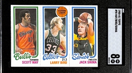 1980-91 Topps Larry Bird (Leaders Rookie) w. Jack Sikma & Scott May Graded SGC 8