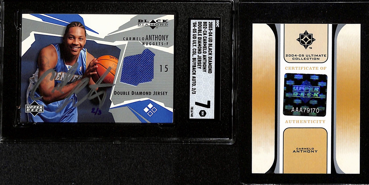 2003-04 UD Black Diamond Carmelo Anthony Autographed Rookie Jersey (Double Diamond) - 2004-05 Ultimate Collection Buy-Back #2/3 (SGC 7)