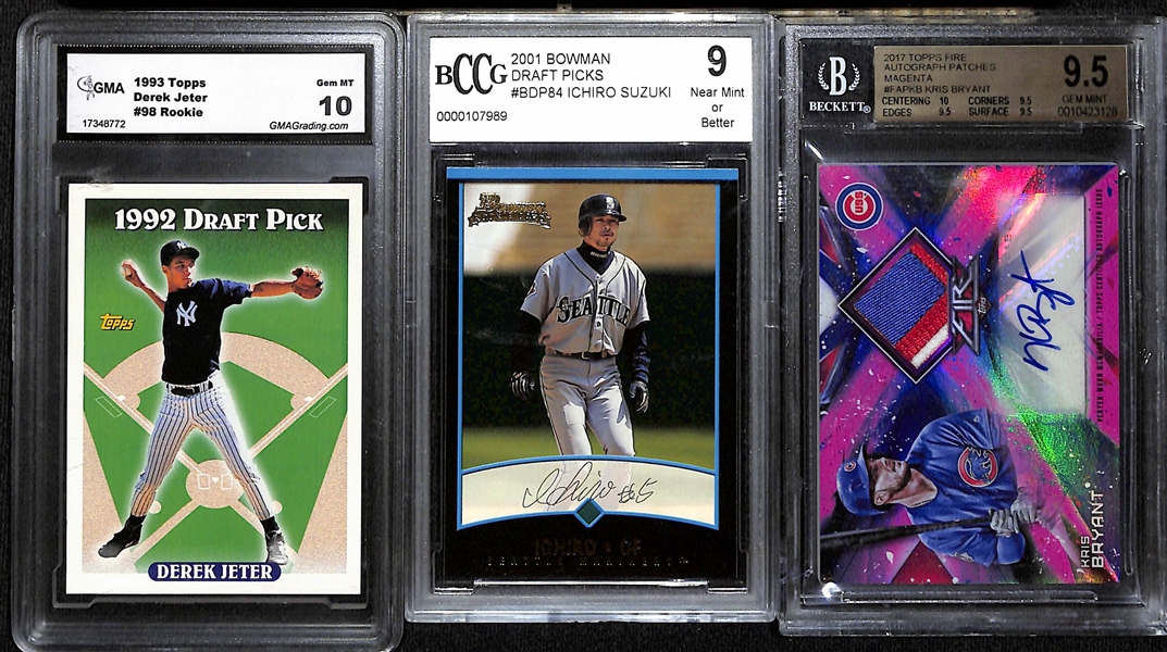 Lot of (10) Graded Baseball Cards w. Ichiro Suzuki and Derek Jeter Rookies and Much More!