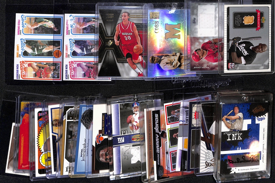 Lot of (20+) Mostly Rookie and Relic Sports Cards w. Michael Jordan, Trout, Ty Cobb, Curry, Bird and Others