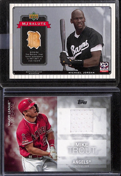 Lot of (20+) Mostly Rookie and Relic Sports Cards w. Michael Jordan, Trout, Ty Cobb, Curry, Bird and Others