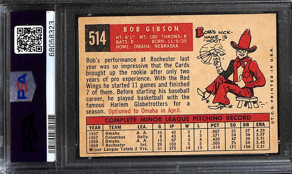 1959 Topps Bob Gibson #514 Rookie Card Graded PSA 4