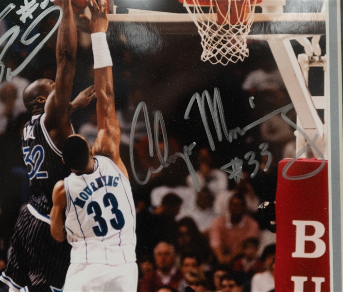 26x16 Framed & Matted Photo Display w. 8x10 Photo Signed by Shaquille O'Neal & Alonzo Mourning (JSA COA)