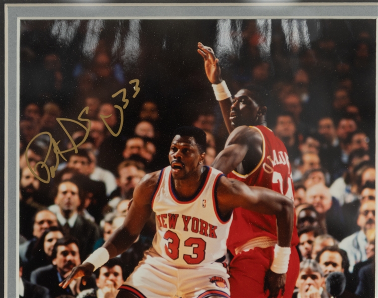 26x16 Framed & Matted Photo Display w. 8x10 Photo Signed by Akeem Olajuwon & Patrick Ewing (JSA COA)