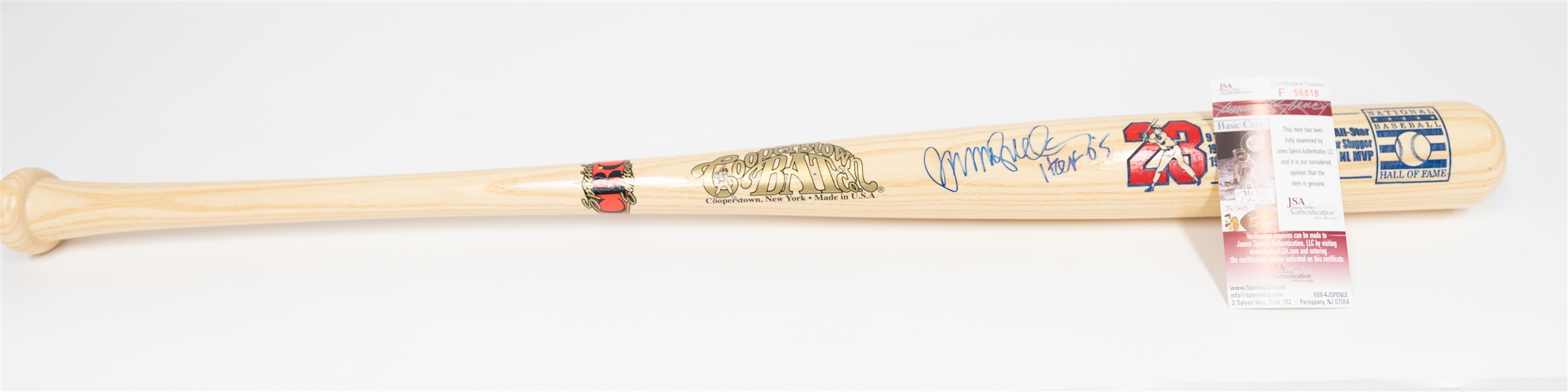 Ryne Sandberg Signed Original 1/1 Cooperstown Bat Company Baseball Bat w. Images & Stats (JSA COA) - #ed 1/1 on Bat Knob