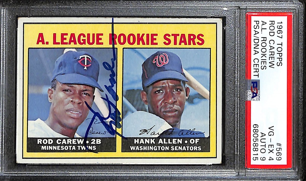 1967 Topps Rod Carew Autographed Rookie Card PSA/DNA - Card Grade 4, Auto Grade 9