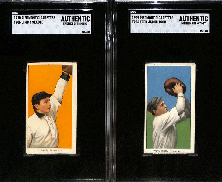 (5) Graded 1909-11 T206 Piedmont Cards - Ed Cicotte (SGC 2.5), Doc Crandall (SGC 1.5), Orval Overall (SGC 1.5), Jimmy Slagel (SGC Auth.), Fed Jacklitsch (SGC Auth)