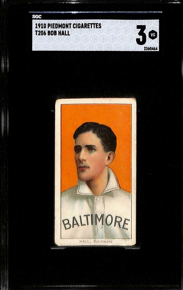 (3) SGC 3 (VG) Graded 1909-11 T206 Piedmont 350 Cards - Boss Schmidt (Portrait), Fred Snodgrass (Catching), Bob Hall