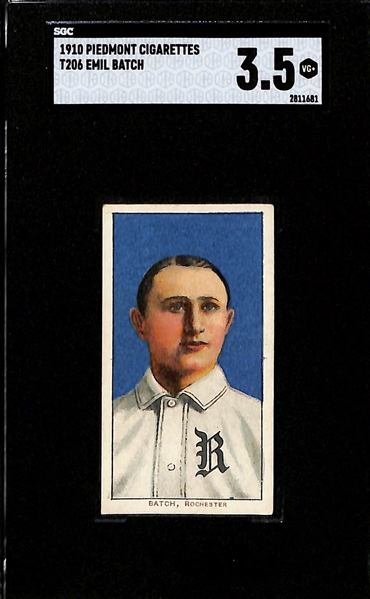 (2) Graded 1909-11 T206 Cards - Glenn Liebhardt SGC 3 (Cleveland - Piedmont 150), Emil Batch SGC 3.5 (Rochester  - Piedmont 350)