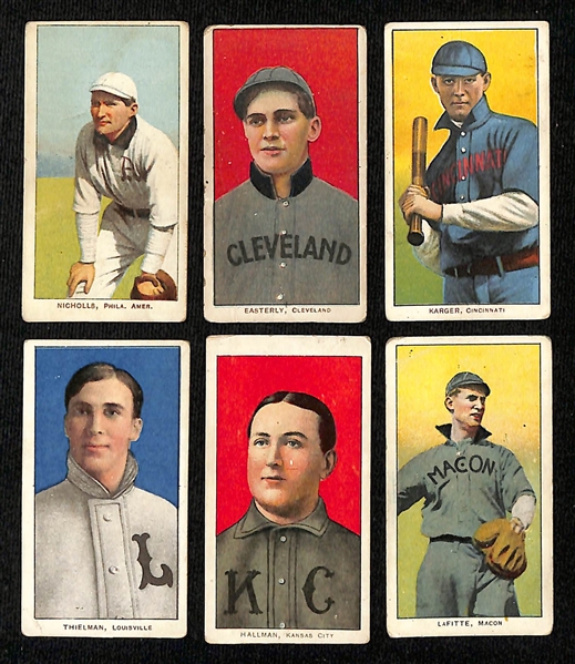 (6) 1909-11 T206 Piedmont Cards - Nicholls (A's), Easterly (Cleve.), Karger (Cinc.), Thielman (Louisville), Hallman (KC), Lafitte (Macon)