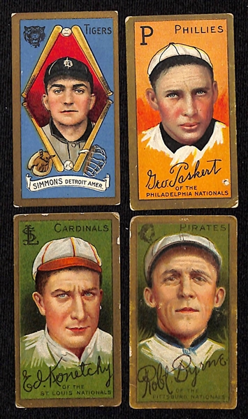 (4) 1911 T205 Gold Border Cards (Simmons - Detroit), Taskert (Phillies), Konetchy (Cardinals), Byrne (Pirates)