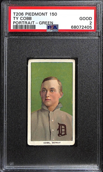 1909-11 T206 Ty Cobb (HOF - Piedmont 150 Back) Green Portrait - Graded PSA 2