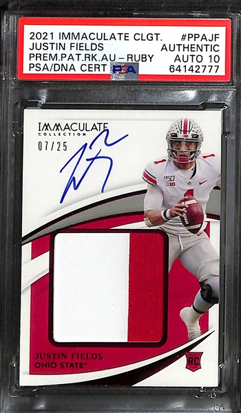 2021 Immaculate Collegiate Justin Fields Rookie Patch Autograph Ruby #7/25 PSA Authentic w. Auto Grade 10