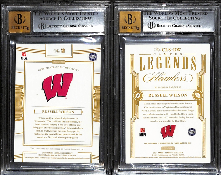 Lot of (2) Graded Russell Wilson Flawless Collegiate Autograph Cards - 2020 & 2021