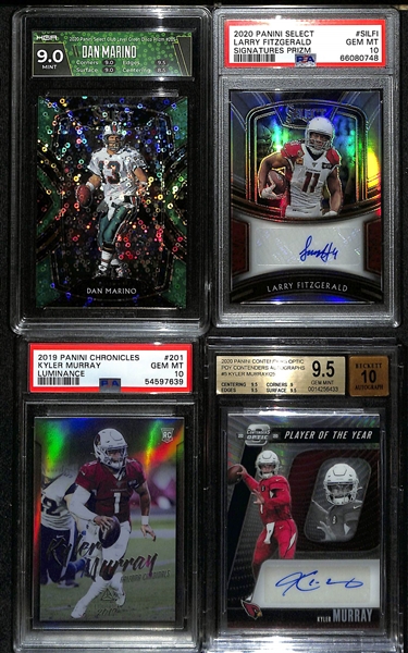 Lot of (4) Graded Football Cards w. 2 Autographs - Dan Marino #5/5, Larry Fitzgerald #/25, & Kyler Murray x2